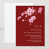 Rood Roze Waterverf Cherry Blossom Bruiloft Kaart (Voorkant / Achterkant)