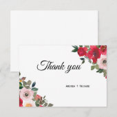 Rood roze waterverf florale dank notitiekaartje (Voorkant / Achterkant)