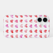 Rood & Roze Waterverf Hartpatroon iPhone 16 Hoesje (Achterkant horizontaal)