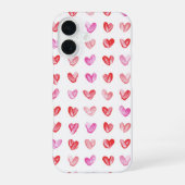 Rood & Roze Waterverf Hartpatroon iPhone 16 Hoesje (Achterkant)