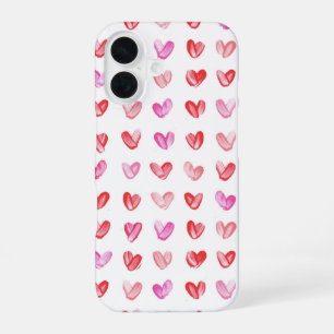 Rood & Roze Waterverf Hartpatroon iPhone 16 Hoesje