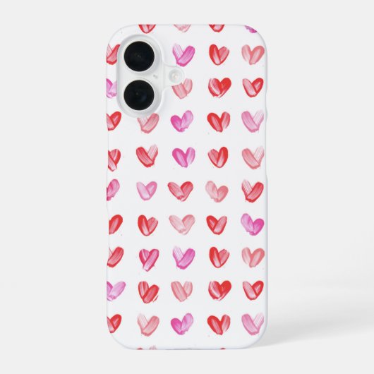 Rood & Roze Waterverf Hartpatroon iPhone 16 Hoesje (Achterkant)