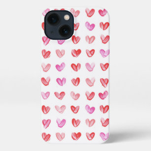 Rood & Roze Waterverf Hartpatroon iPhone 13 Hoesje