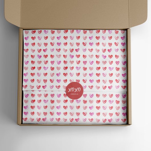 Rood & Roze Waterverf Hartpatroon Weefsel Papier