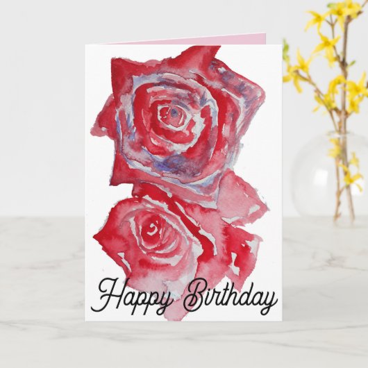 Rood roze Waterverf - Verjaarkaart Kaart (Gele Bloem)