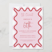 Rood Roze Wavy Border 60e verjaardag uitnodiging (Voorkant)