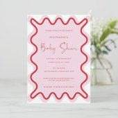 Rood Roze Wavy Border Baby shower Invitation Kaart (Staand voorkant)