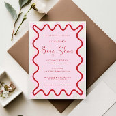 Rood Roze Wavy Border Baby shower Invitation Kaart