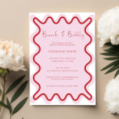 Rood Roze Wavy Border Brunch en Bubbly Kaart