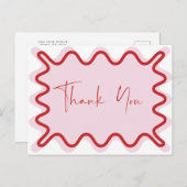 Rood Roze Wavy Border Dank u briefkaart (Voorkant / Achterkant)