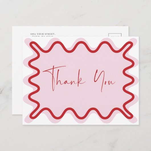 Rood Roze Wavy Border Dank u briefkaart (Voorkant / Achterkant)