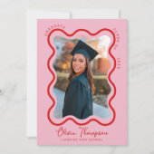 Rood Roze Wavy Foto Lijst Afstuderen Kaart (Voorkant)