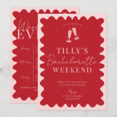 Rood Roze Wavy Hen Bachelorette Weekend Route Kaart (Voorkant / Achterkant)