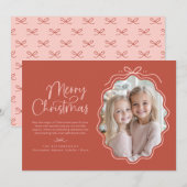 Rood Roze Wavy Retro Foto Feestdagenkaart (Voorkant / Achterkant)