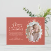 Rood Roze Wavy Retro Foto Feestdagenkaart (Staand voorkant)