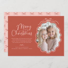 Rood Roze Wavy Retro Foto Feestdagenkaart