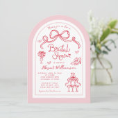 Rood Roze Whimsical Bow Illustration Vrijgezellenf Kaart (Staand voorkant)