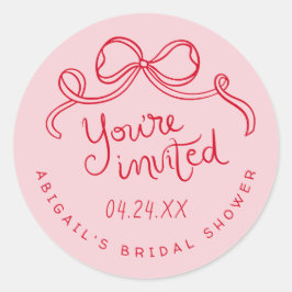 Rood Roze Whimsical Bow Vrijgezellenfeest Envelope Ronde Sticker