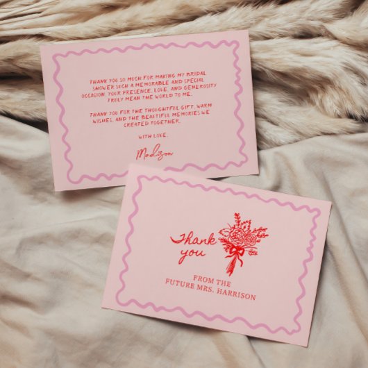 Rood Roze Whimsical Handgeschreven Bedankkaart