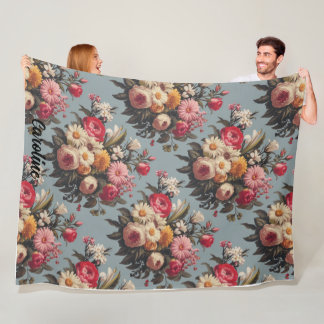 rood, roze, wit en geel bloemenboeket fleece deken