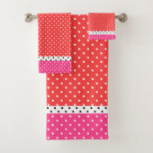 Rood Roze Wit Polka Dots Badhanddoek Set Bad Handdoek (Insitu)