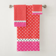 Rood Roze Wit Polka Dots Badhanddoek Set