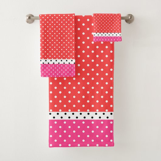 Rood Roze Wit Polka Dots Badhanddoek Set Bad Handdoek (Insitu)