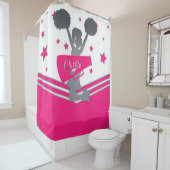 Rood Roze Wit Zilveren Sterren Cheer Cheerleading Douchegordijn (In situ)