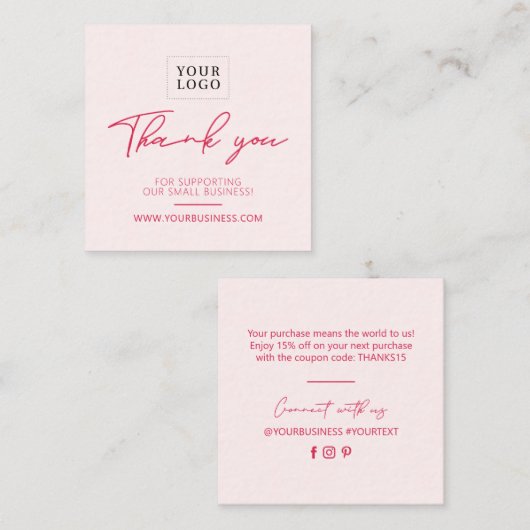Rood & Roze Zakelijk Pakket Dank u Invoegen Vierkante Visitekaartje (Voorkant / Achterkant)