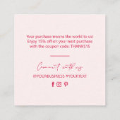 Rood & Roze Zakelijk Pakket Dank u Invoegen Vierkante Visitekaartje (Achterkant)