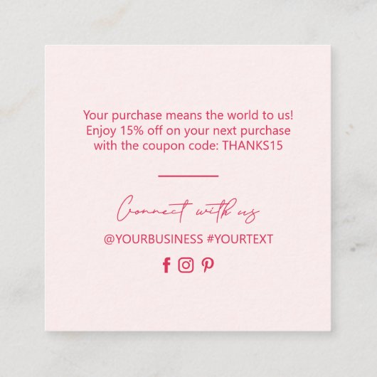 Rood & Roze Zakelijk Pakket Dank u Invoegen Vierkante Visitekaartje (Achterkant)