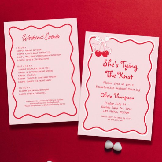 Rood Roze Ze bindt de knoop Bachelorette Party Kaart