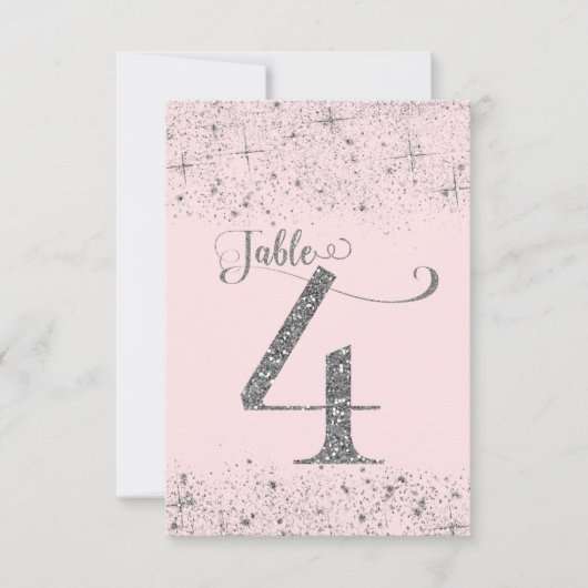 Rood Roze Zilver Glitter Tafel Nummers Nummer 4 Kaart (Voorkant)