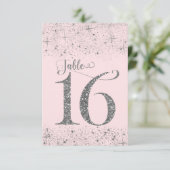 Rood Roze Zilveren Glitter Tafel Nummers Nummer 16 Kaart (Staand voorkant)