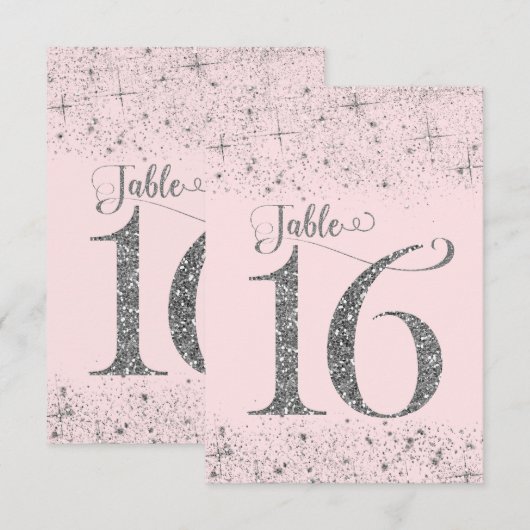 Rood Roze Zilveren Glitter Tafel Nummers Nummer 16 Kaart (Voorkant / Achterkant)