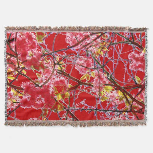Rood roze zwart abstract bloemontwerp deken (Voorkant)