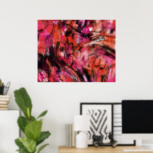 Rood Roze Zwart Abstract Expressionistisch Muurkun