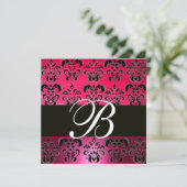 ROOD ROZE ZWART DAMAST MONOGRAM roze wit Kaart (Staand voorkant)