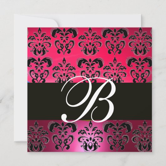 ROOD ROZE ZWART DAMAST MONOGRAM roze wit Kaart (Voorkant)