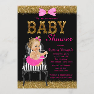 Rood Roze Zwart Goud Chique Stoel Meisje Baby Show Kaart