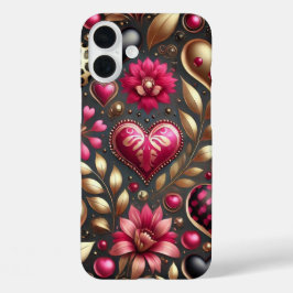 ROOD ROZE ZWART GOUD VALENTIJN HARTEN iPhone 16 PLUS HOESJE