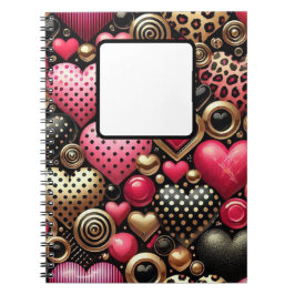 ROOD ROZE ZWART GOUD VALENTIJN LIEFDE HARTEN NOTITIEBOEK