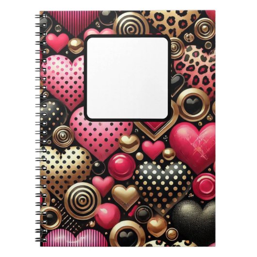 ROOD ROZE ZWART GOUD VALENTIJN LIEFDE HARTEN NOTITIEBOEK (Voorkant)
