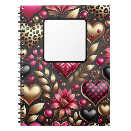ROOD ROZE ZWART GOUD VALENTIJN LIEFDE HARTEN NOTITIEBOEK (Voorkant)