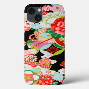 Rood Roze Zwart Japans Kimono Floral Case-Mate iPhone Case