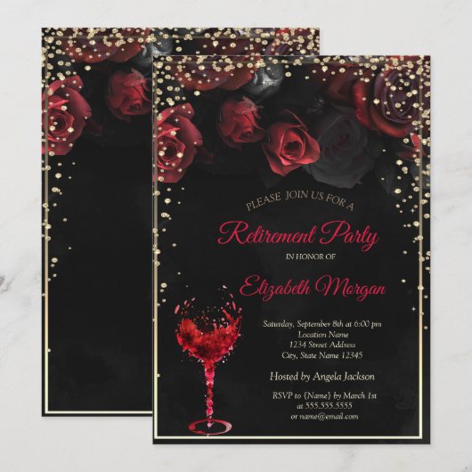 Rood rozen, deel uittreding van wijnglas kaart (Voorkant / Achterkant)