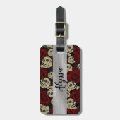 Rood rozen en korrels grijs, Floral gothic Bagagelabel (Voorkant verticaal)