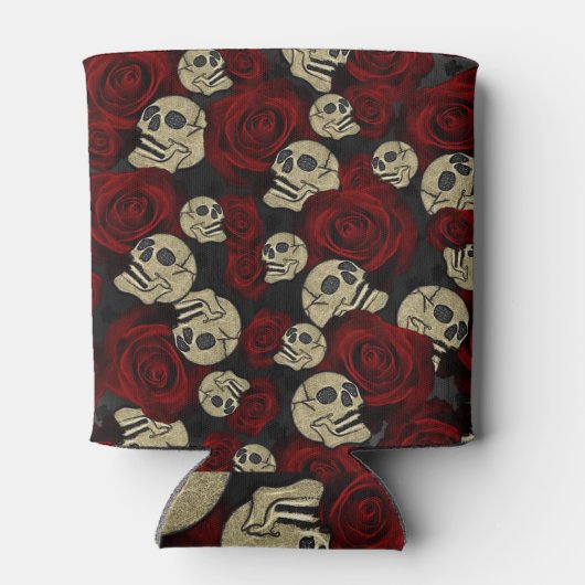 Rood rozen en korrels grijs, Floral gothic Blikjeskoeler (Achterkant)