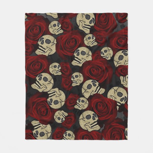 Rood rozen en korrels grijs, Floral gothic Fleece Deken (Voorkant)