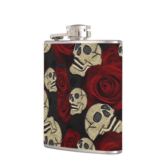 Rood rozen en korrels grijs, Floral gothic Heupfles (Links)